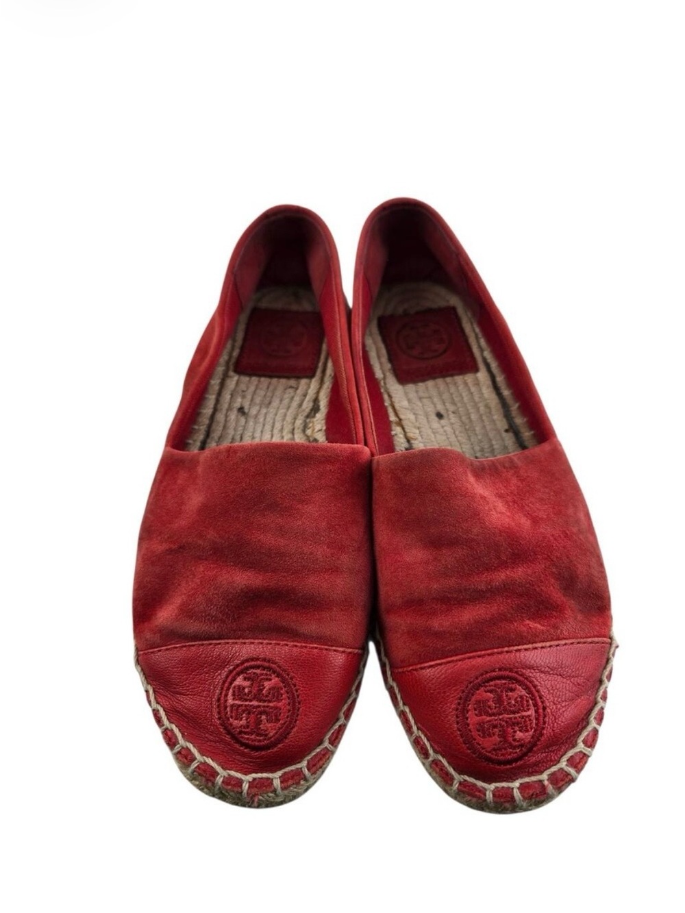 Tory Burch Shoes Womens 5 Flats Espadrille Slip On Red Suede Leather Preppy